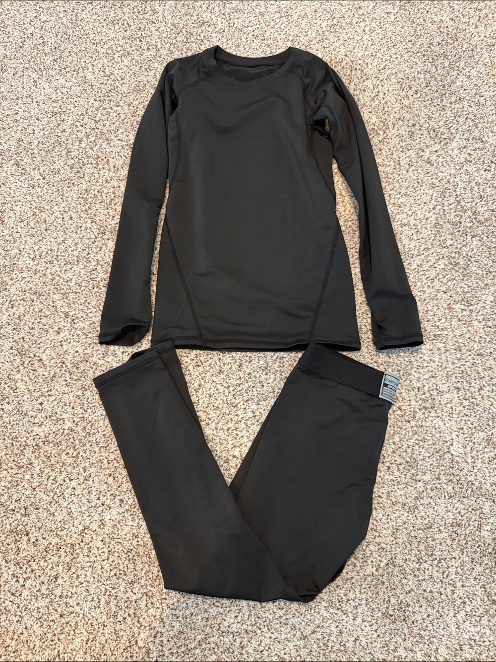 Kids Black Athletic Base Layer Set - Long Sleeve Top & Bottoms